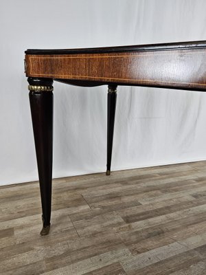 Mid-Century Dining Table in Mahogany with Glass Top and Brass Decorations, 1950-ZUW-1811425