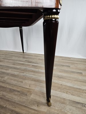 Mid-Century Dining Table in Mahogany with Glass Top and Brass Decorations, 1950-ZUW-1811425