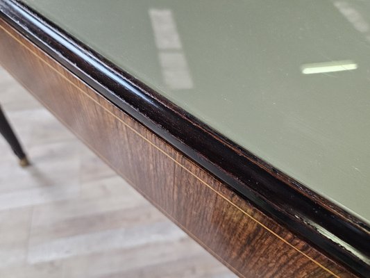 Mid-Century Dining Table in Mahogany with Glass Top and Brass Decorations, 1950-ZUW-1811425