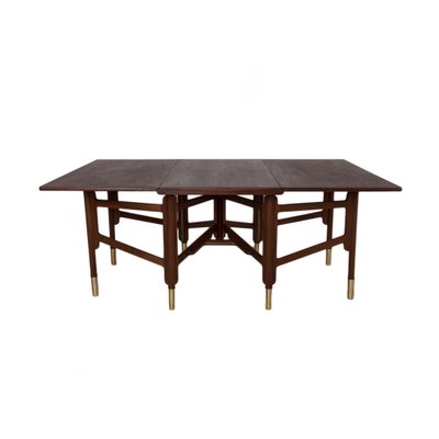 Mid-Century Dining Table in Teak Wood, Brass Elements, Norway, 1950s-WZF-1719547