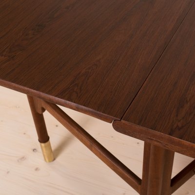 Mid-Century Dining Table in Teak Wood, Brass Elements, Norway, 1950s-WZF-1719547