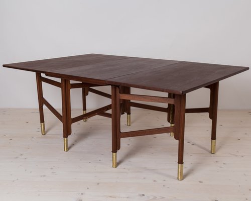 Mid-Century Dining Table in Teak Wood, Brass Elements, Norway, 1950s-WZF-1719547