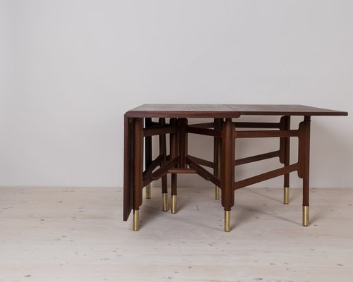 Mid-Century Dining Table in Teak Wood, Brass Elements, Norway, 1950s-WZF-1719547