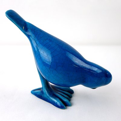 Mid-Century Duck & Sparrows in Blue Ceramic by Georges Cassin, Set of 5-RY-659643