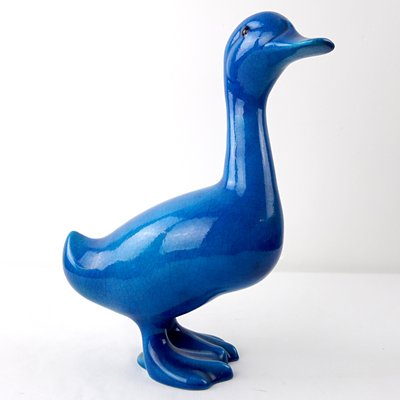 Mid-Century Duck & Sparrows in Blue Ceramic by Georges Cassin, Set of 5-RY-659643