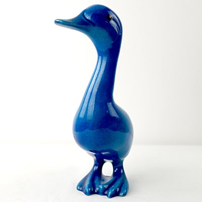 Mid-Century Duck & Sparrows in Blue Ceramic by Georges Cassin, Set of 5-RY-659643