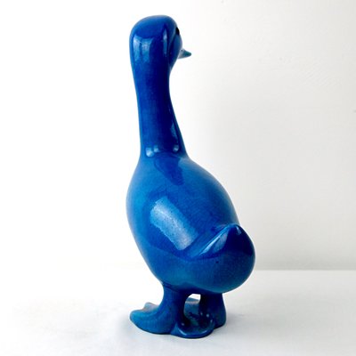 Mid-Century Duck & Sparrows in Blue Ceramic by Georges Cassin, Set of 5-RY-659643