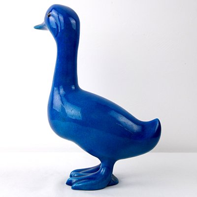 Mid-Century Duck & Sparrows in Blue Ceramic by Georges Cassin, Set of 5-RY-659643