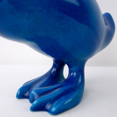 Mid-Century Duck & Sparrows in Blue Ceramic by Georges Cassin, Set of 5-RY-659643