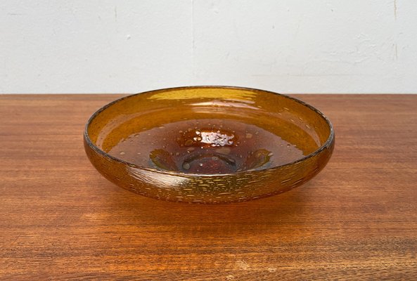 Mid-Century Dutch Antiqua Series Amber Colored Glass Bowl by Max Verboeket for N.V. Kristalunie, 1960s-UAH-1811315