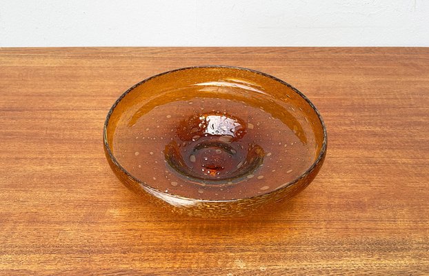 Mid-Century Dutch Antiqua Series Amber Colored Glass Bowl by Max Verboeket for N.V. Kristalunie, 1960s-UAH-1811315