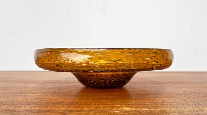 Mid-Century Dutch Antiqua Series Amber Colored Glass Bowl by Max Verboeket for N.V. Kristalunie, 1960s-UAH-1811315