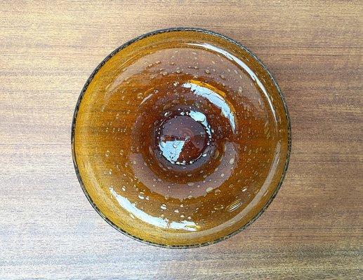 Mid-Century Dutch Antiqua Series Amber Colored Glass Bowl by Max Verboeket for N.V. Kristalunie, 1960s-UAH-1811315