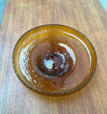 Mid-Century Dutch Antiqua Series Amber Colored Glass Bowl by Max Verboeket for N.V. Kristalunie, 1960s-UAH-1811315