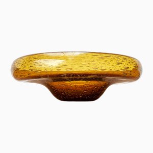 Mid-Century Dutch Antiqua Series Amber Colored Glass Bowl by Max Verboeket for N.V. Kristalunie, 1960s-UAH-1811315