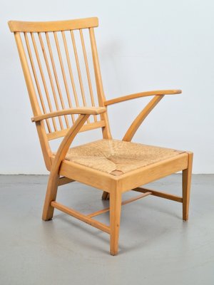 Mid-Century Dutch Beech Relax Chair with Rush Seat, 1960s-AXJ-1723168