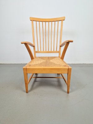 Mid-Century Dutch Beech Relax Chair with Rush Seat, 1960s-AXJ-1723168