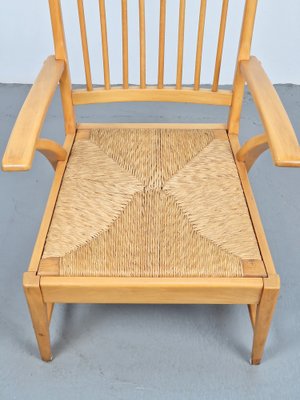 Mid-Century Dutch Beech Relax Chair with Rush Seat, 1960s-AXJ-1723168