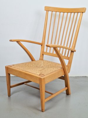 Mid-Century Dutch Beech Relax Chair with Rush Seat, 1960s-AXJ-1723168