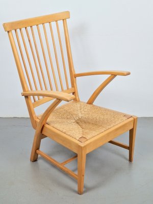 Mid-Century Dutch Beech Relax Chair with Rush Seat, 1960s-AXJ-1723168