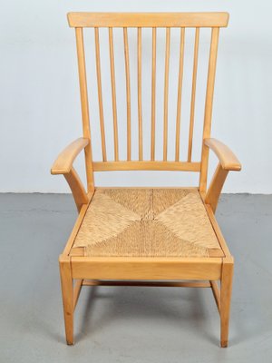 Mid-Century Dutch Beech Relax Chair with Rush Seat, 1960s-AXJ-1723168