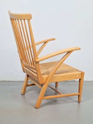 Mid-Century Dutch Beech Relax Chair with Rush Seat, 1960s-AXJ-1723168