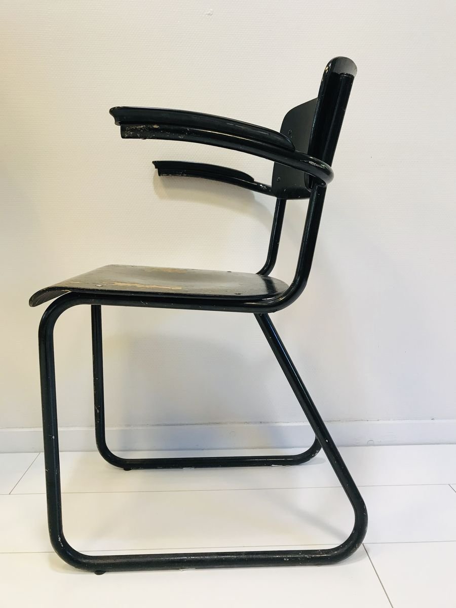 Mid-Century Dutch Black Painted Steel Tube & Bakelite Arms 352 / 214 Desk Chair by Willem Hendrik Gispen for Gispen, 1930s