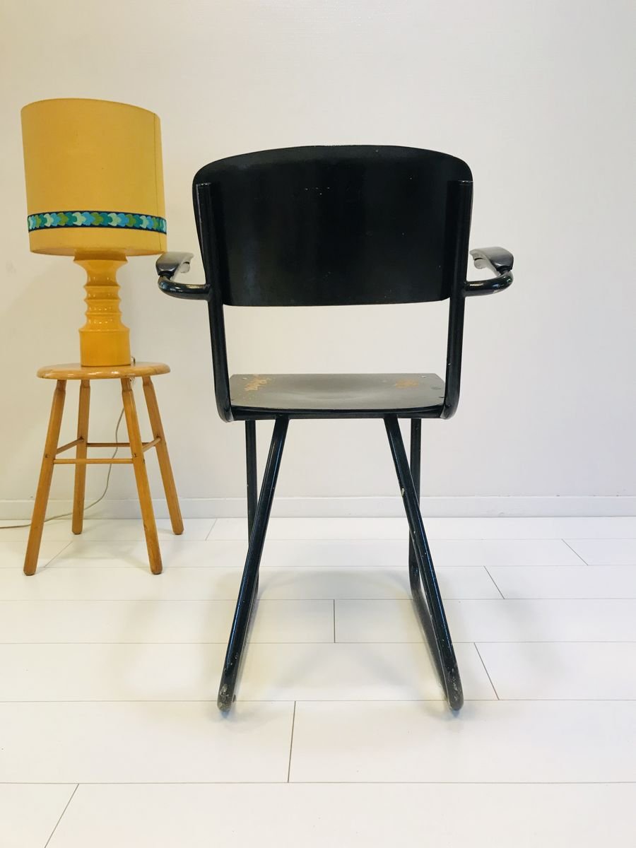 Mid-Century Dutch Black Painted Steel Tube & Bakelite Arms 352 / 214 Desk Chair by Willem Hendrik Gispen for Gispen, 1930s