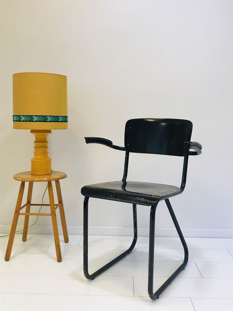 Mid-Century Dutch Black Painted Steel Tube & Bakelite Arms 352 / 214 Desk Chair by Willem Hendrik Gispen for Gispen, 1930s