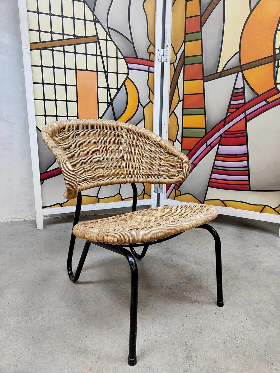 Mid-Century Dutch Easy Chair in Rattan by Dirk Van Slighted, 1960s