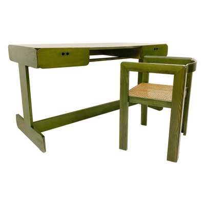 Mid-Century Dutch Green Desk & Chair in Wood by Derk Jan de Vries, 1960s, Set of 2-FGA-1329751