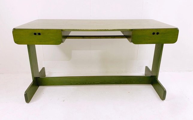 Mid-Century Dutch Green Desk & Chair in Wood by Derk Jan de Vries, 1960s, Set of 2-FGA-1329751