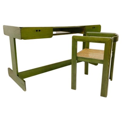 Mid-Century Dutch Green Desk & Chair in Wood by Derk Jan de Vries, 1960s, Set of 2-FGA-1329751