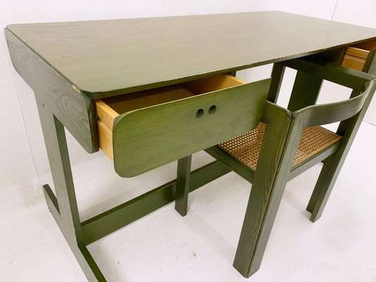 Mid-Century Dutch Green Desk & Chair in Wood by Derk Jan de Vries, 1960s, Set of 2-FGA-1329751