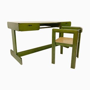 Mid-Century Dutch Green Desk & Chair in Wood by Derk Jan de Vries, 1960s, Set of 2-FGA-1329751