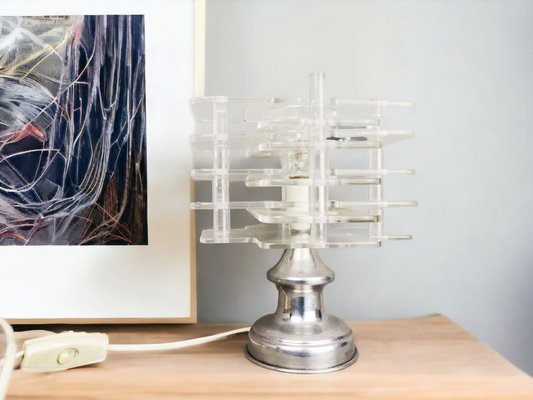 Mid-Century Dutch Modern Clear Acrylic Table Lamp, 1960s-SCS-1115897