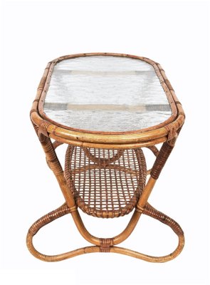 Mid-Century Dutch Oval Rattan and Bamboo Coffee Table with Glass Top by Kaare Klint, 1950s-JDR-1125514