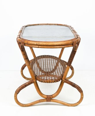 Mid-Century Dutch Oval Rattan and Bamboo Coffee Table with Glass Top by Kaare Klint, 1950s-JDR-1125514