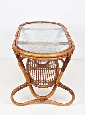 Mid-Century Dutch Oval Rattan and Bamboo Coffee Table with Glass Top by Kaare Klint, 1950s-JDR-1125514