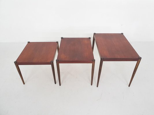 Mid-Century Dutch Wooden Nesting Tables, 1950s, Set of 3-ZO-1109760