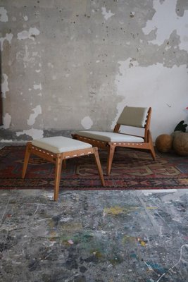 Mid-Century East German Hunting Chair with Ottoman in Oak, 1960, Set of 2-FUP-1767696