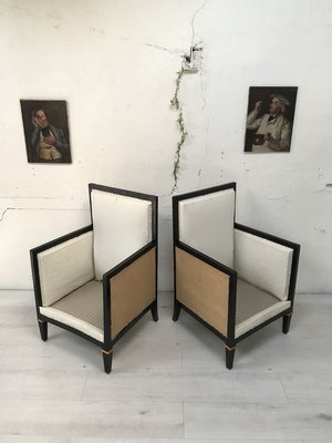 Mid-Century Ebonized Wooden Lounge Chairs, Set of 2-UX-736312