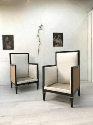 Mid-Century Ebonized Wooden Lounge Chairs, Set of 2-UX-736312