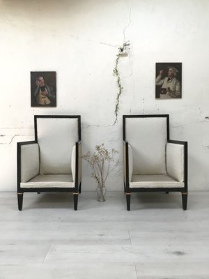 Mid-Century Ebonized Wooden Lounge Chairs, Set of 2-UX-736312