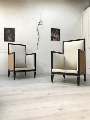 Mid-Century Ebonized Wooden Lounge Chairs, Set of 2-UX-736312