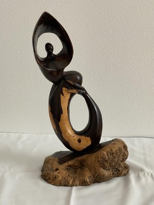 Mid-Century Ebony Hand-Carved Mermaid Sculpture, 1968-AX-740097