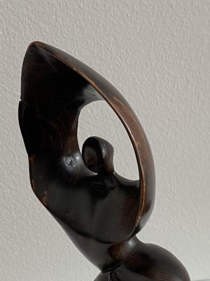 Mid-Century Ebony Hand-Carved Mermaid Sculpture, 1968-AX-740097