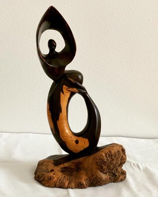 Mid-Century Ebony Hand-Carved Mermaid Sculpture, 1968-AX-740097