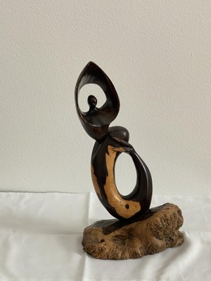 Mid-Century Ebony Hand-Carved Mermaid Sculpture, 1968-AX-740097