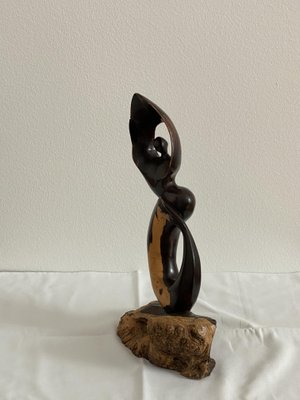 Mid-Century Ebony Hand-Carved Mermaid Sculpture, 1968-AX-740097